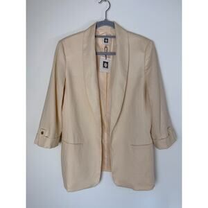 Anne Klein Linen Blend Blazer Cream M NWT Open Front Business Money SpringJacket